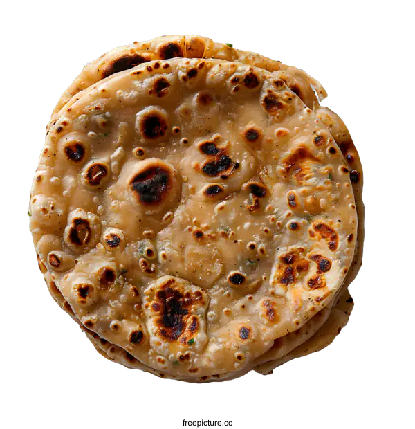 [Transparent Background PNG]Stack of Toasted Flatbread on White Background
