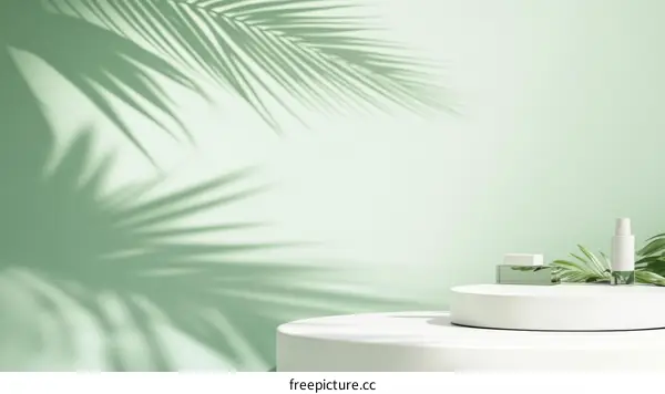 Elegant Minimalist Cosmetic Product Display with Palm Leaf Shadows