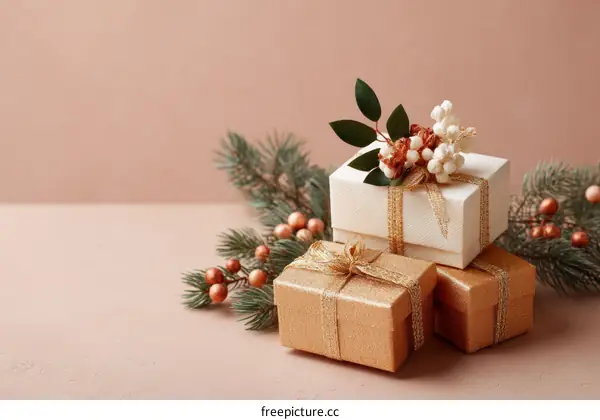 Stacked Christmas Gift Boxes with Festive Decor