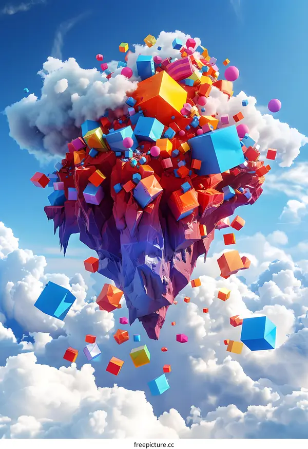Colorful Cubes Floating in the Sky