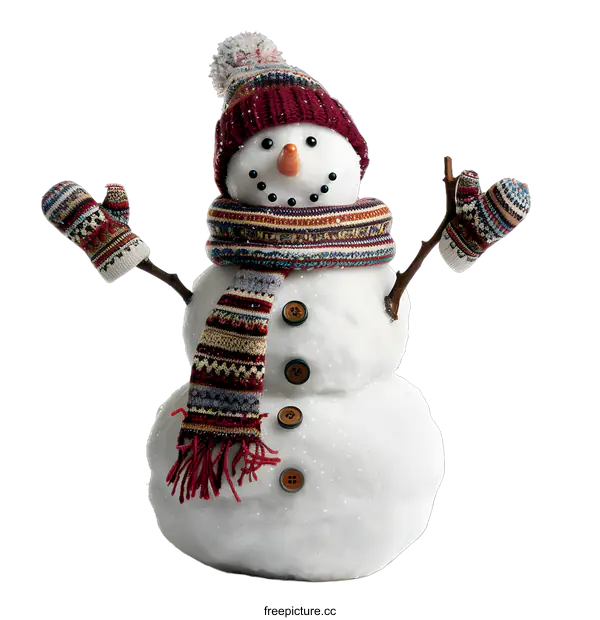 [Transparent Background PNG]Happy Snowman Wearing Winter Accessories