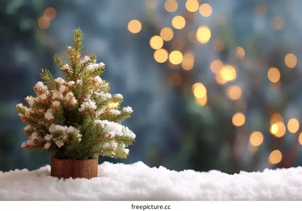 Snowy Christmas Tree Decorated with Lights