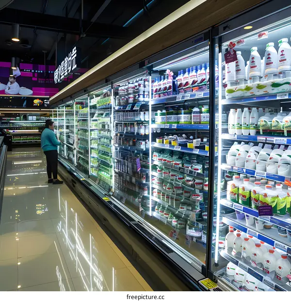 Woman Shopping For Dairy Products In A Supermarket