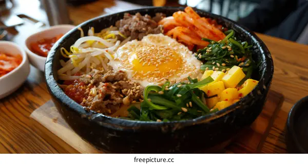 Bibimbap With Egg And Side Dishes