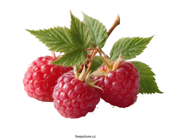 [Transparent Background PNG]Fresh Raspberries with Leaves Close-up