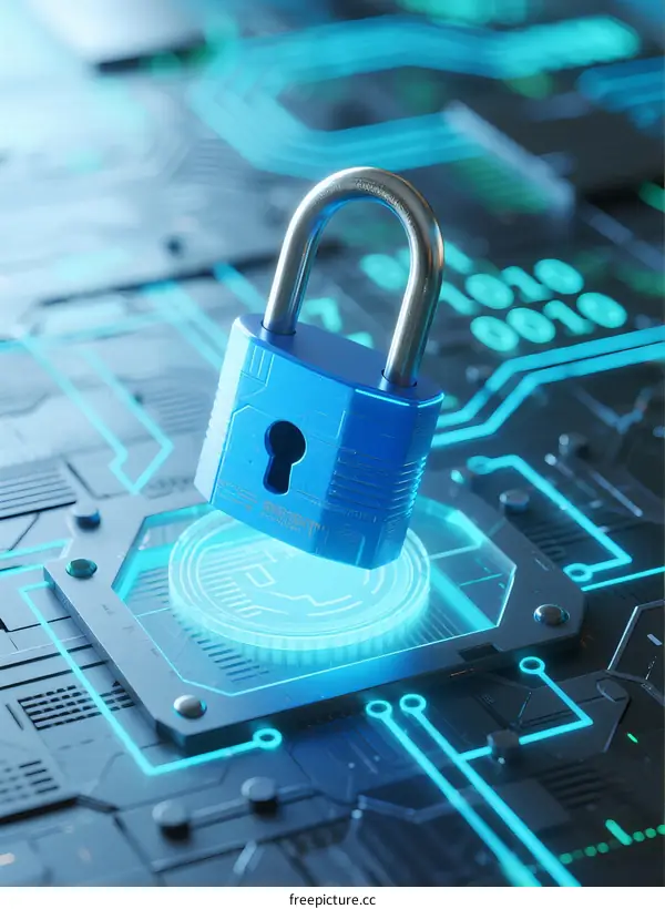 Secure Padlock on Circuit Board Showing Digital Protection Concept