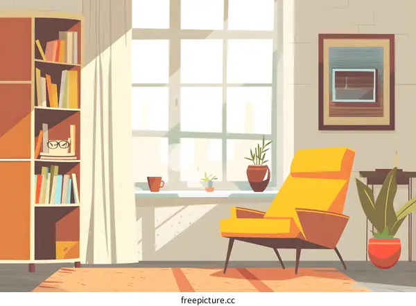 Living Room Interior Design With Yellow Armchair