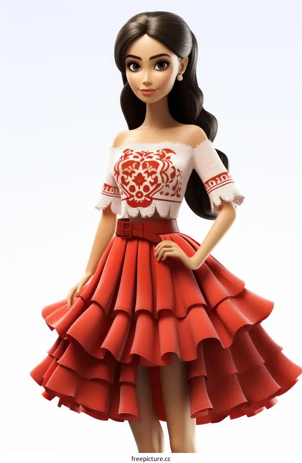 Beautiful Cartoon Girl with Long Brown Hair & Brown Eyes