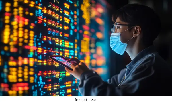 Asian Woman Monitoring Data Wall