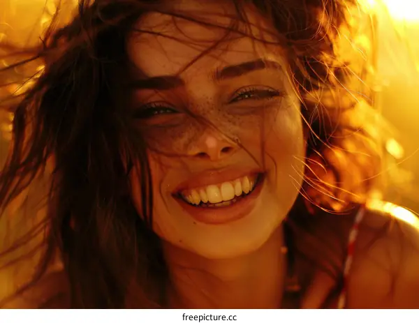 Joyful Woman Portrait in Golden Light