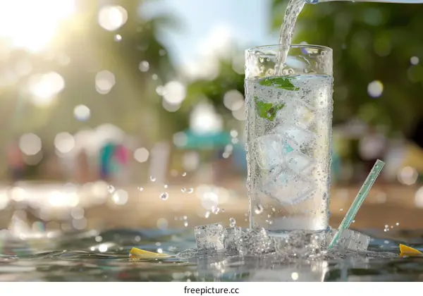 Refreshing Summer Drink with Ice and Mint