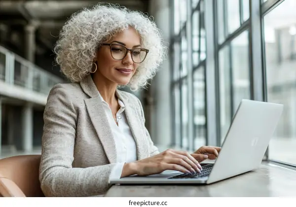 Business Woman Working on Laptop in Modern Office