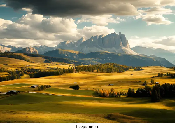 Mountain Landscape with Golden Grass Fields