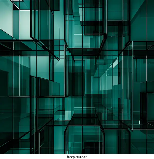 Abstract 3D Glass Structure in Green Tint