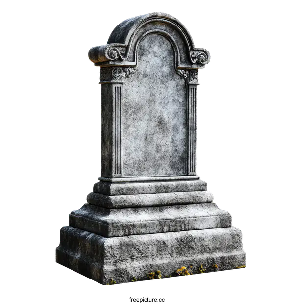 [Transparent Background PNG]Ancient Stone Gravestone  with Ornate Detailing