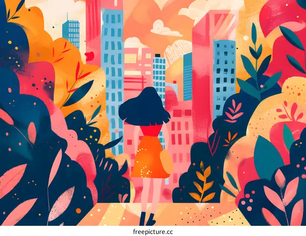 Woman Looking at the City Skyline