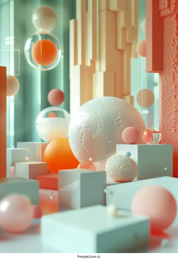 Pastel Geometric Shapes in 3D Space