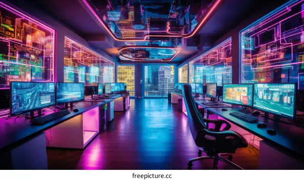 Futuristic Gaming Space with City View