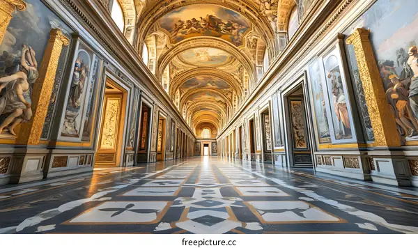 The Interior Of An Old Palace With Paintings On The Walls