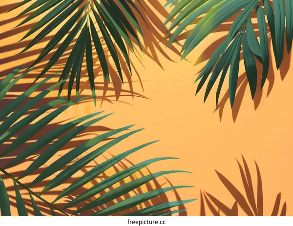 Tropical Palm Leaves on Yellow Background