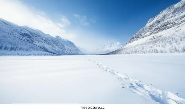 Winter Mountain Landscape in Frozen Lake