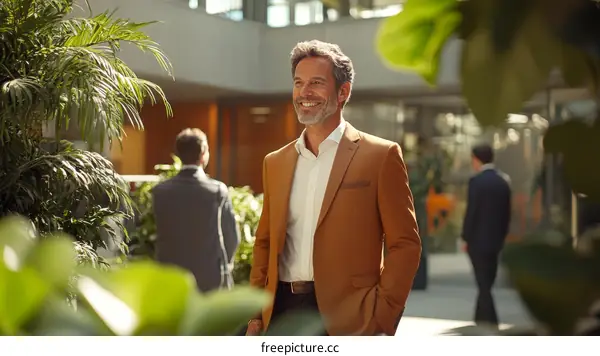 Businessman in Modern Green Office Environment