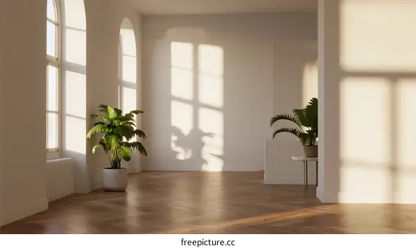 Bright and airy room with natural light and indoor plants