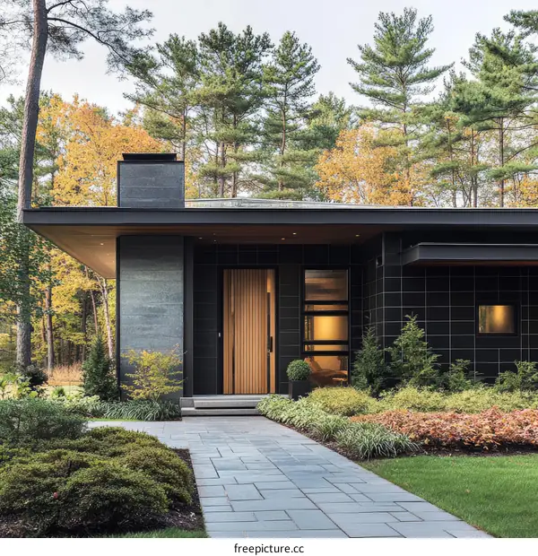 Modern House Entrance with Stone Facade
