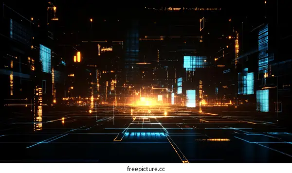 Futuristic Digital Cityscape Illustration