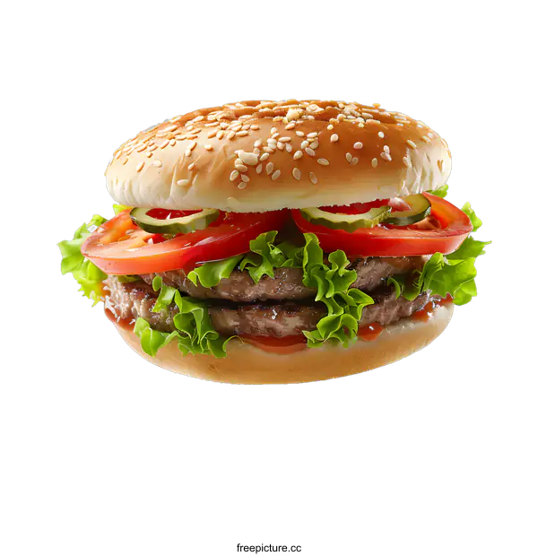 [Transparent Background PNG]Delicious double cheeseburger on white background