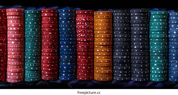 Stacks of Casino Chips in Different Colors