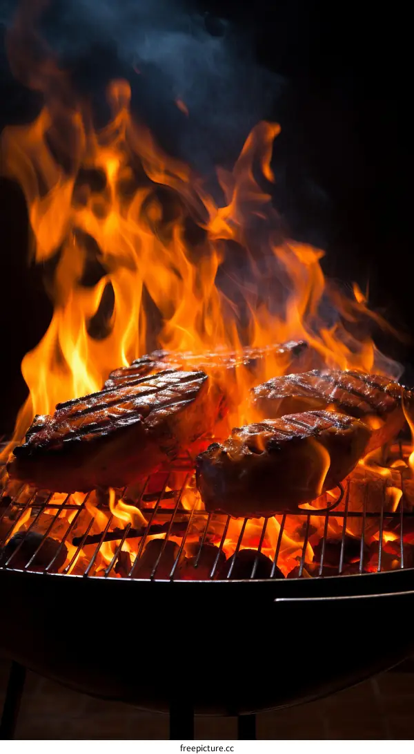 Barbecue Grill with Steaks Cooking