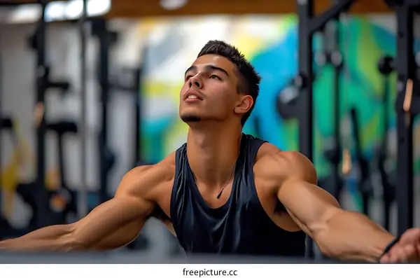 Muscular Man Lifting Weights in a Gym
