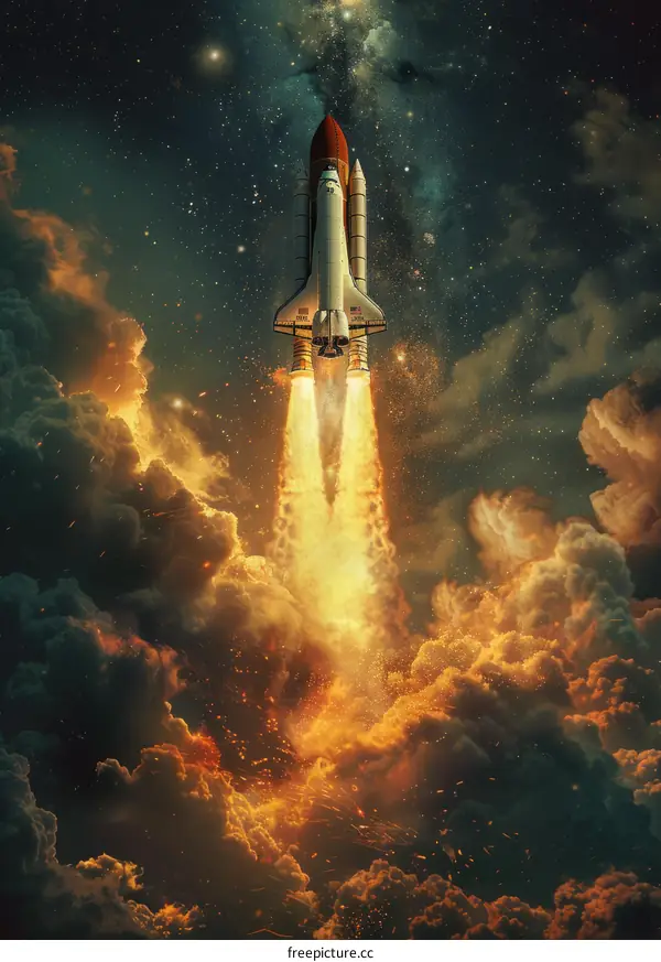 Space Shuttle Atlantis Launching into Space