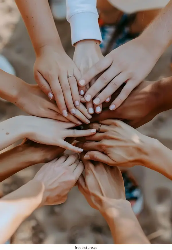 Diverse Hands Reaching Towards Each Other In Unity