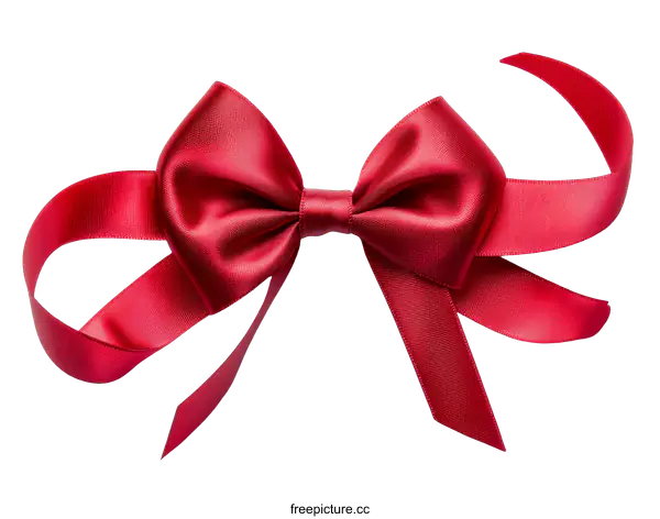 [Transparent Background PNG]Elegant Red Satin Ribbon Bow on White Background