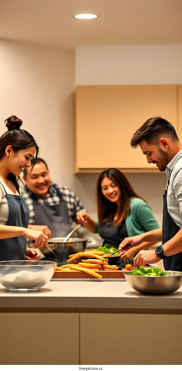 Friends Cooking Together in a Modern Kitchen