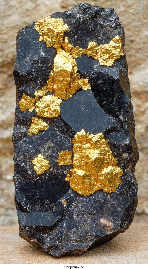 Gold-veined Black Stone Specimen