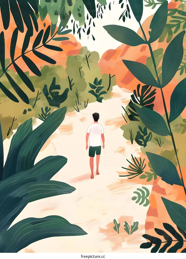 Man Walking Through a Lush Jungle Path