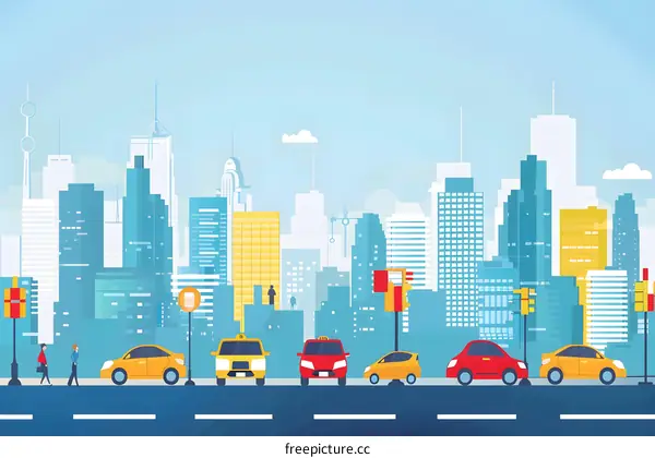 Cityscape with Traffic Lights and Cars