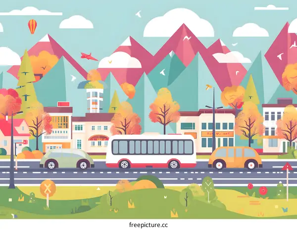 Mountain Landscape Cityscape Illustration