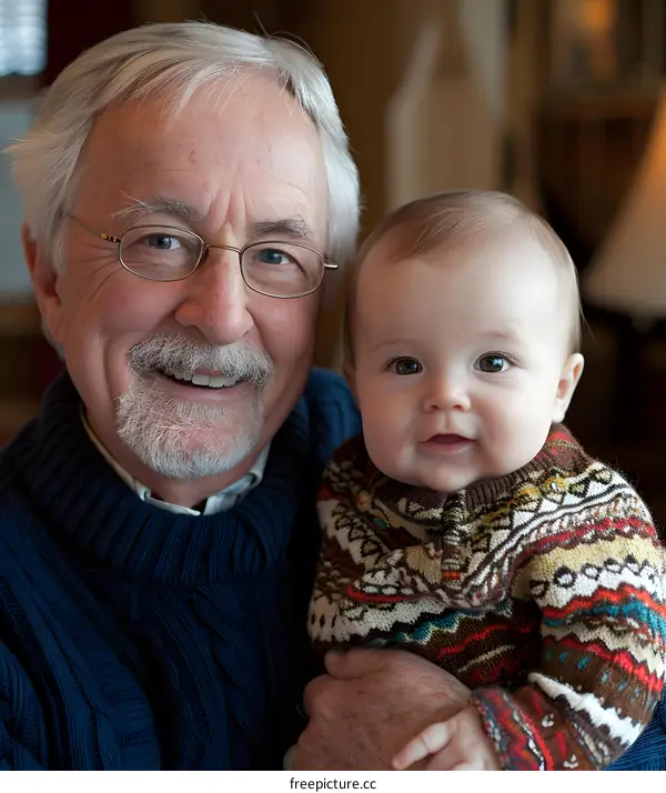 Portrait of a Senior Man Holding a Baby