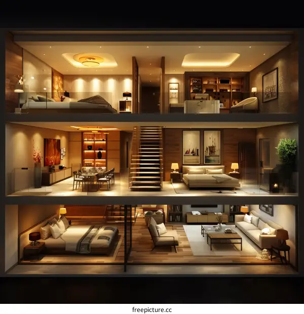 Modern Multi-Level Home Interior Design Illustration