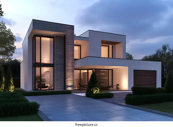 Modern House Exterior Design With Stone Wall