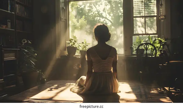 woman sitting in front of the window