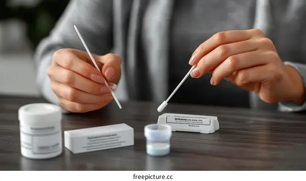 Woman Performing a Home Covid-19 Test Kit