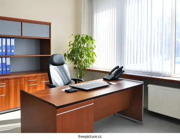 Modern Office Interior Design With Desk, Chair and Plant
