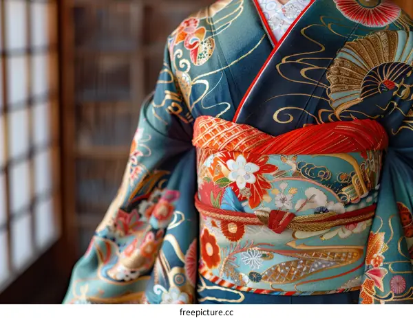 A woman wearing a kimono with a floral pattern
