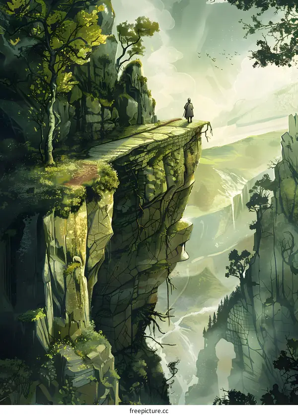 Fantasy Landscape With Single Figure On Cliff Edge