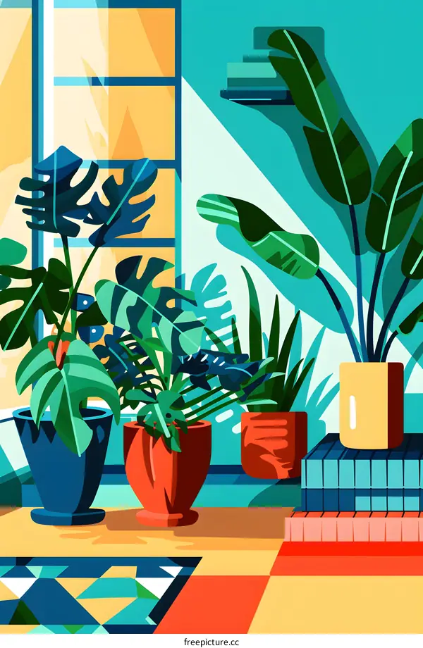 Indoor Plants Illustration with Colorful Background